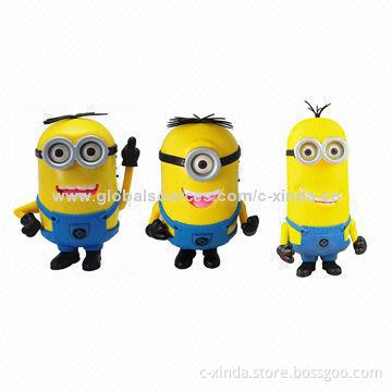 Yellow minion speaker with USB/TF card slot, supports FM radio and aux line-in